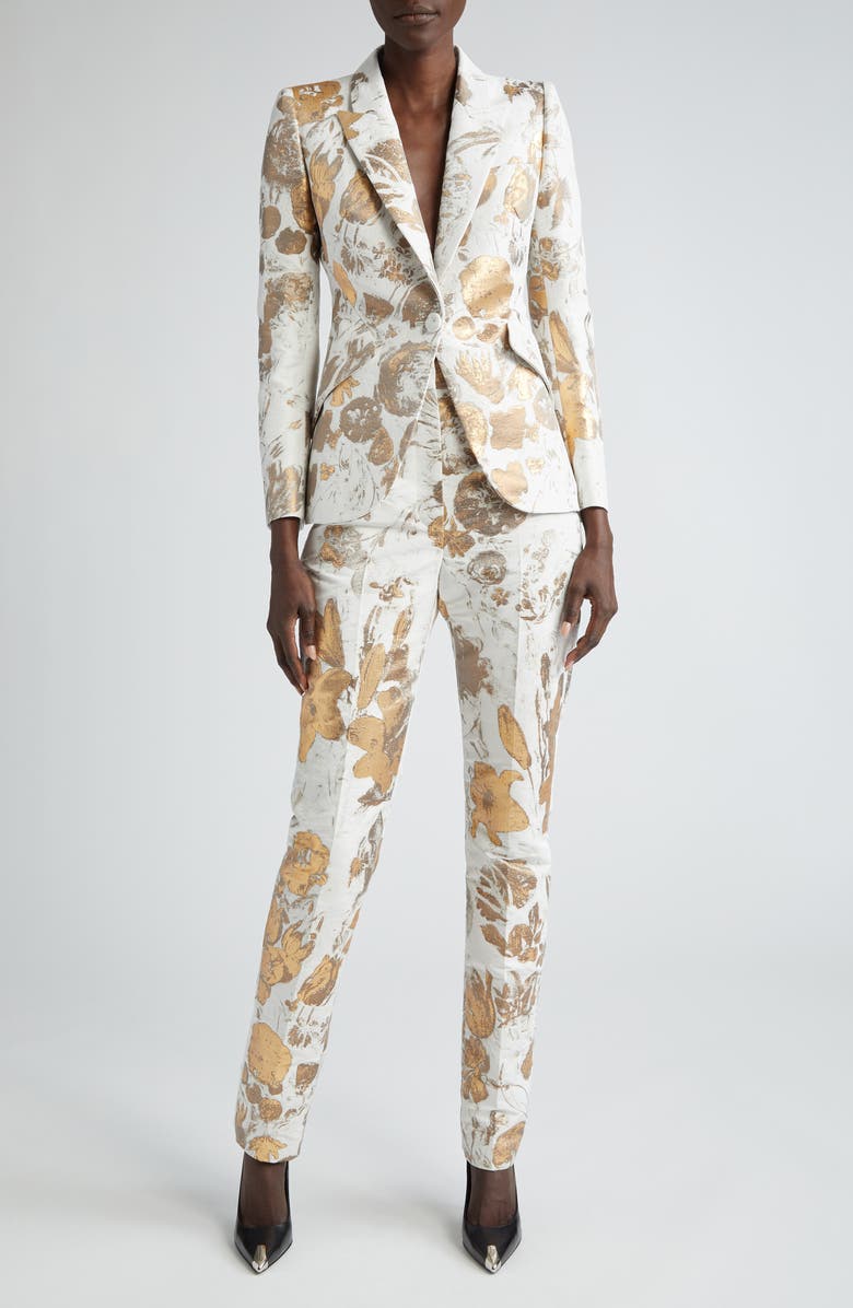 McQueen Metallic Floral Jacquard Blazer, Alternate, color, 