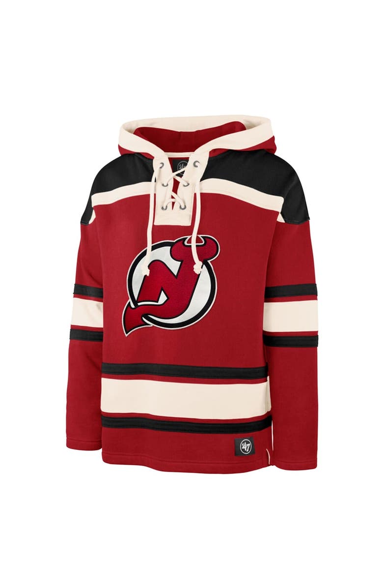 '47 Men's '47 Jack Hughes Red New Jersey Devils Big & Tall Lace-up Pullover Hoodie, Alternate, color, Red