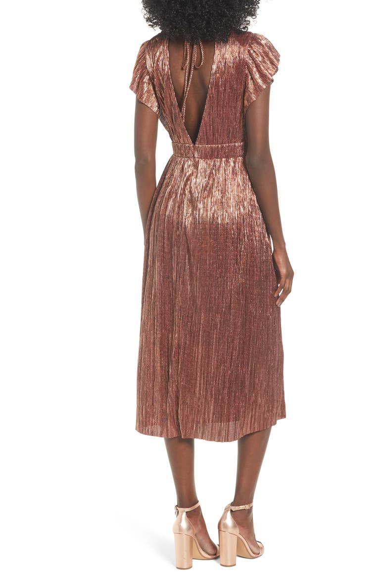Metallic Open Back Midi Dress, Alternate, color, CORAL ORANGE METALLIC