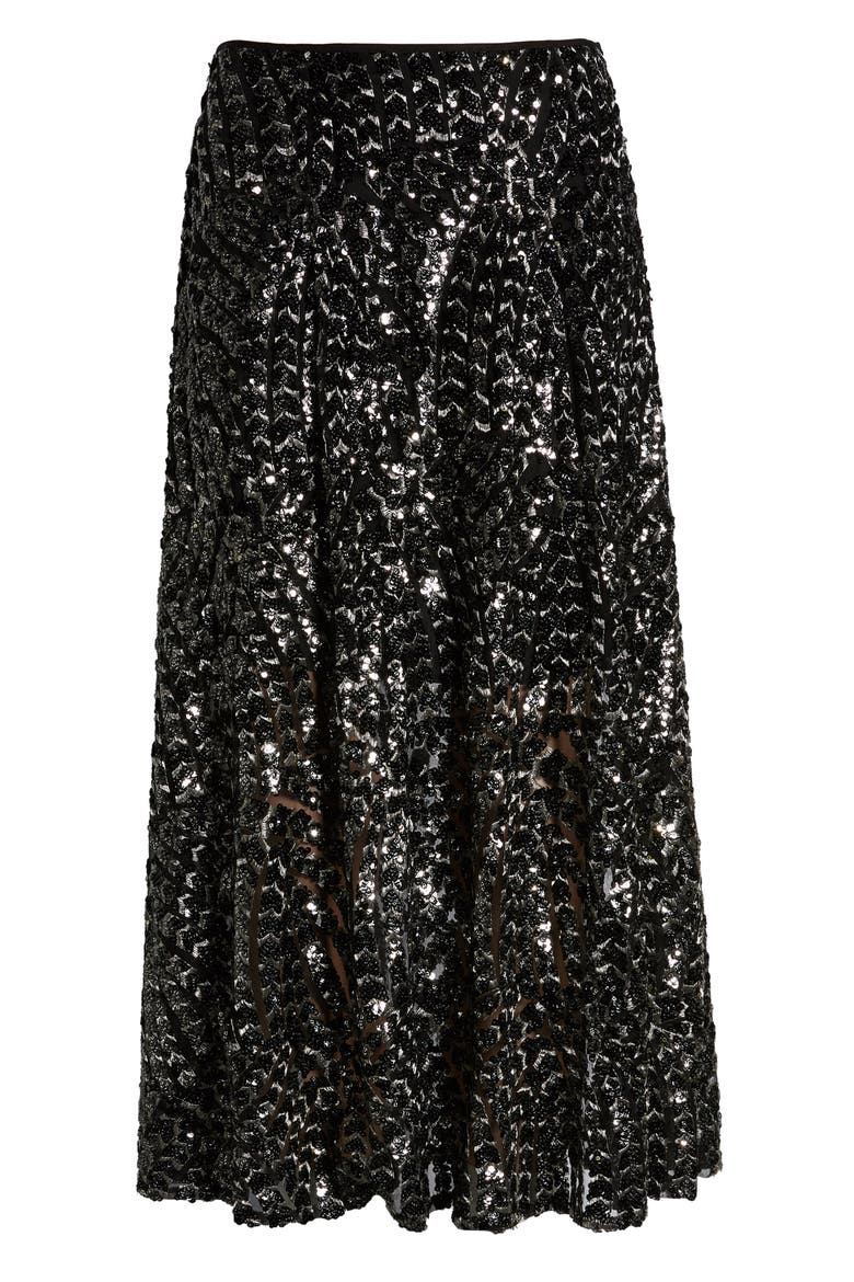 Sequin Midi Skirt (Nordstrom Exclusive), Alternate, color, BLACK SILVER SEQUINS