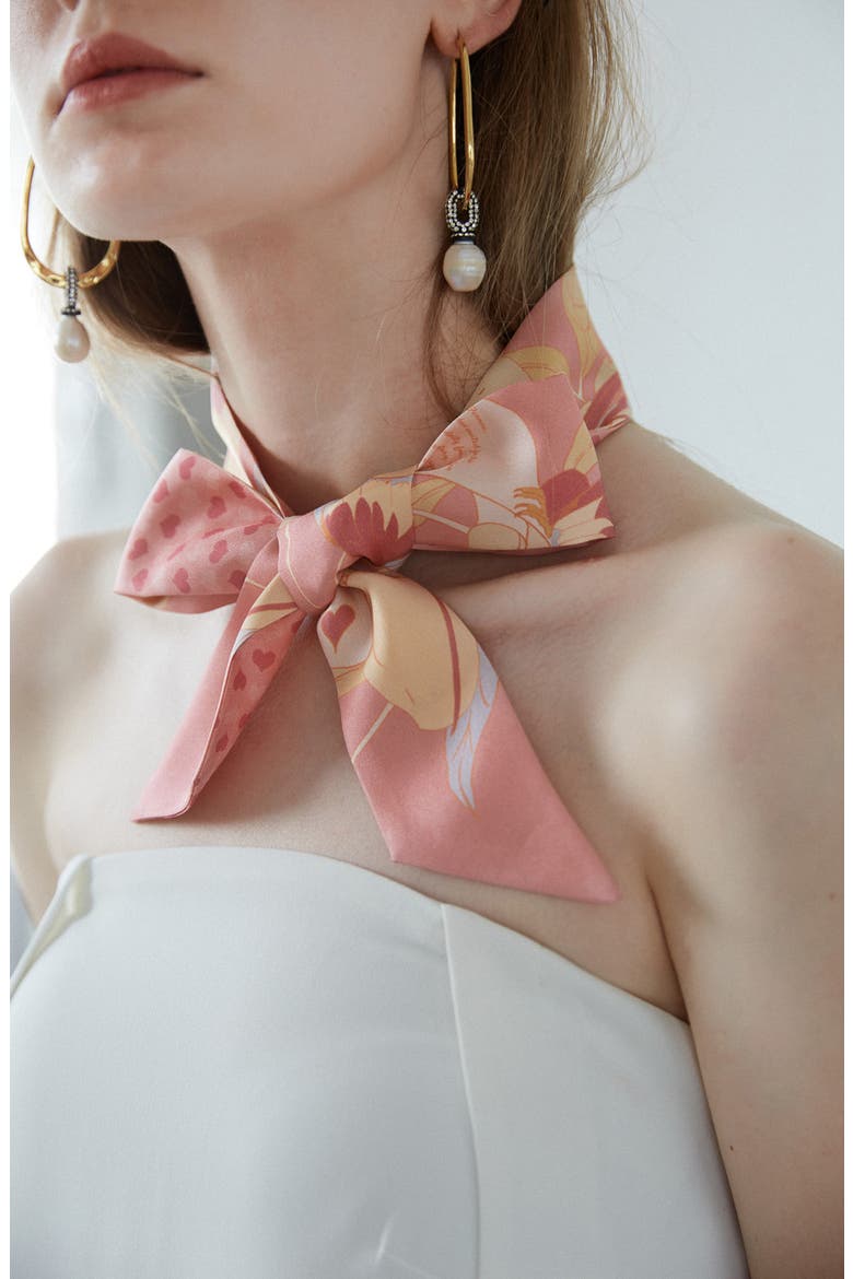 El Amor Skinny Silk Scarf, Alternate, color, BEIGE PINK