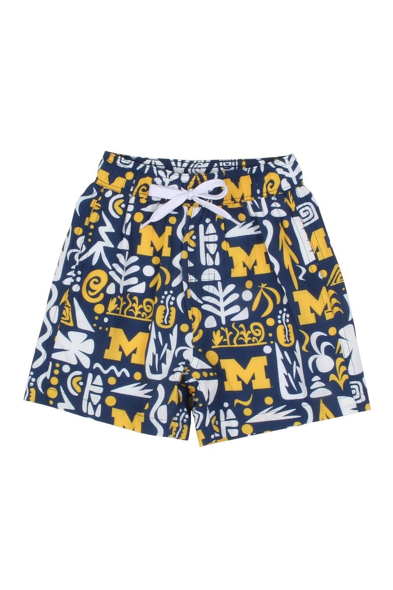 Youth Wes & Willy  Navy Michigan Wolverines Allover Print Swim Shorts, Main, color, Navy