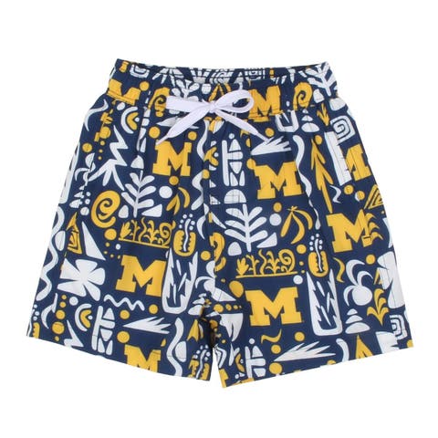 Youth Wes & Willy  Navy Michigan Wolverines Allover Print Swim Shorts