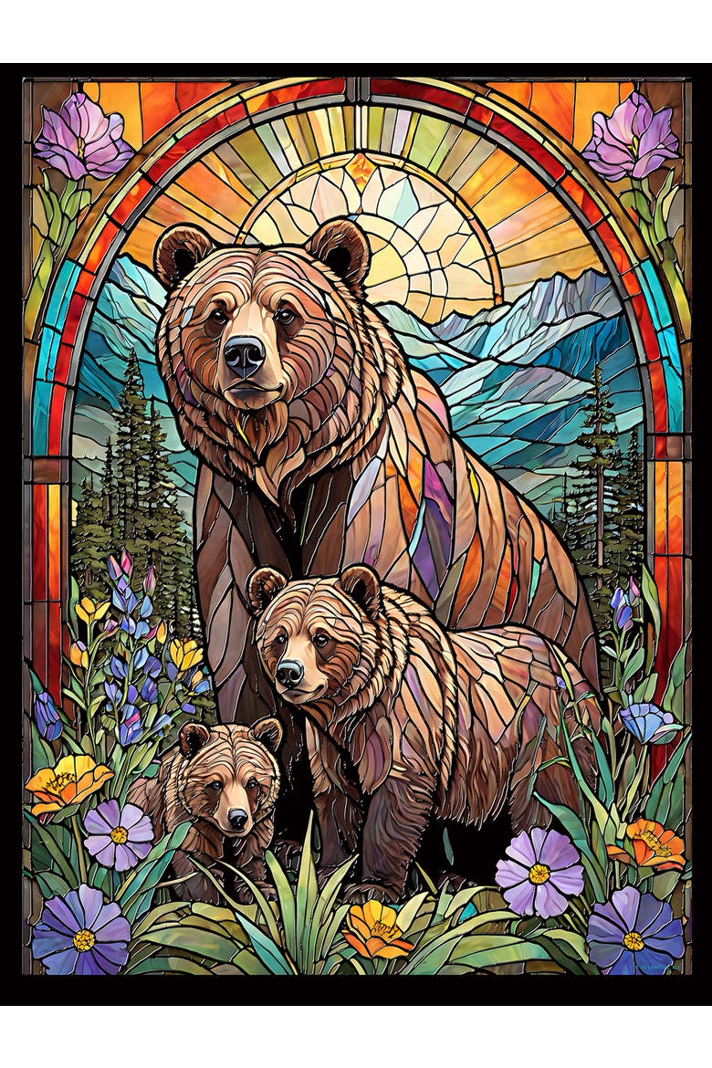 Griz Family Stained Glass Bears 500 piece Jigsaw Puzzle for Adults, Alternate, color, Multicolor