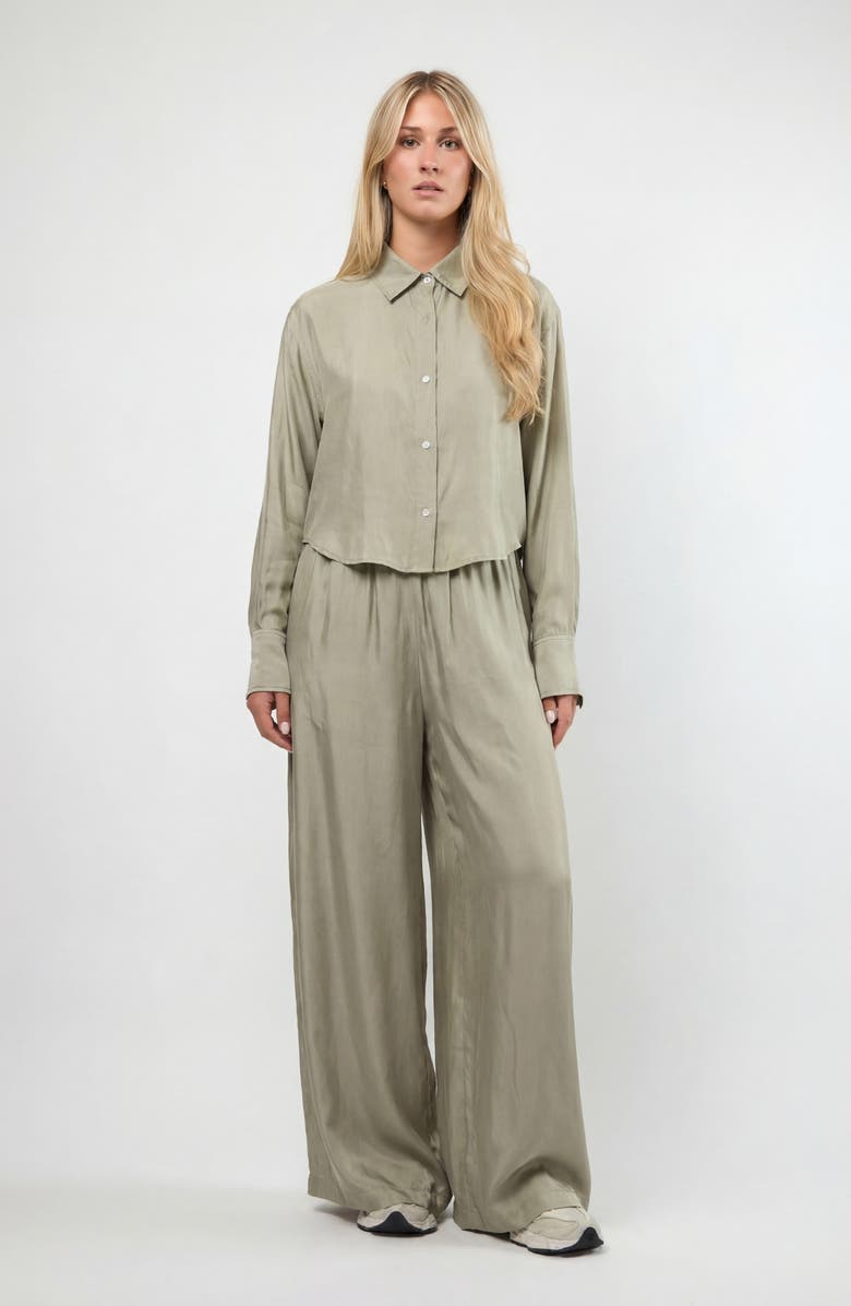 Viens Avec Moi The Riviera Cupro Blend Crop Blouse, Alternate, color, Olive
