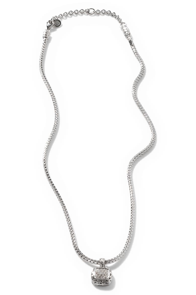 Carved Chain Necklace, Silver, Diamonds, Alternate, color, SILVER