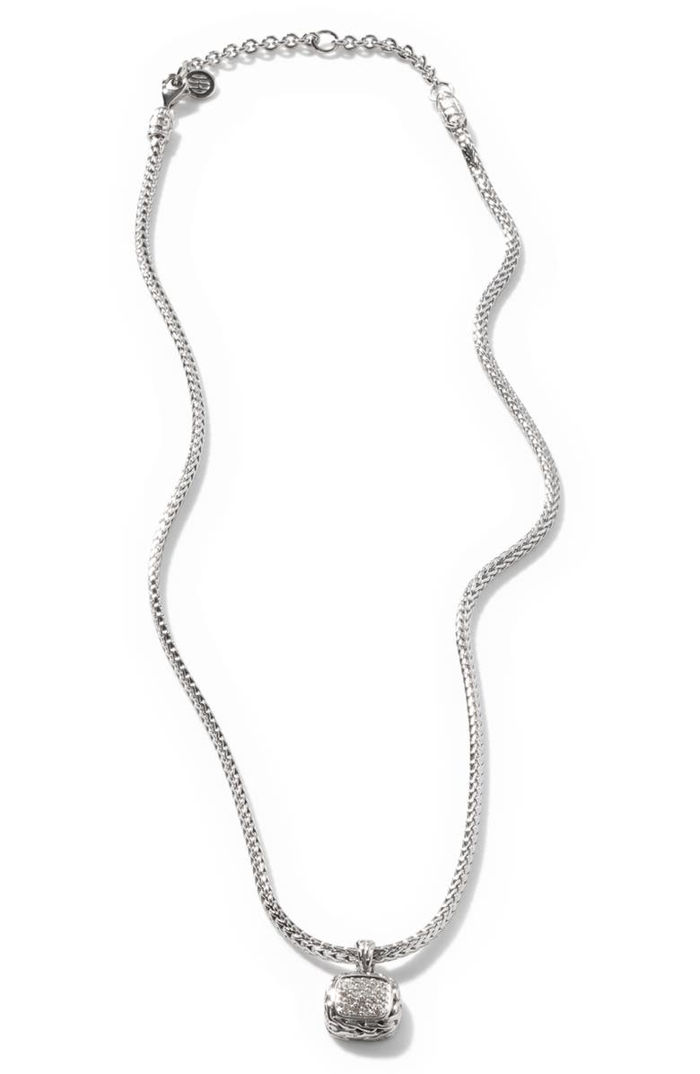 John Hardy Carved Chain Necklace, Silver, Diamonds, Alternate, color, Silver