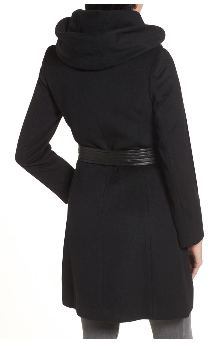 Cole Haan Hoodied Tie Waist Wool Blend Coat, Alternate, color,
