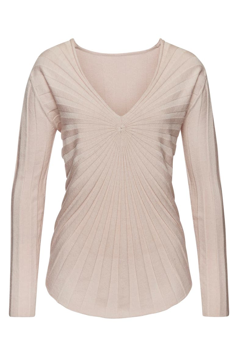 Ribbed V-Neck Sweater, Alternate, color, Light Rose