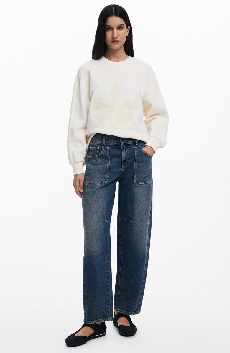 Desigual Appliqué Patch Sweatshirt, Alternate, color, Light Beige