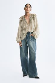 H&M Ruffle-Trimmed Tie-Detail Blouse