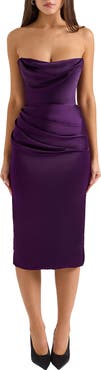 HOUSE OF CB Santana Strapless Satin Midi Dress
