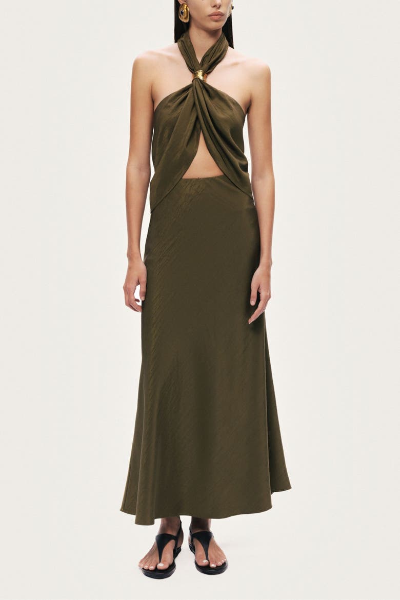 Flared Midi Skirt, Alternate, color, Khaki