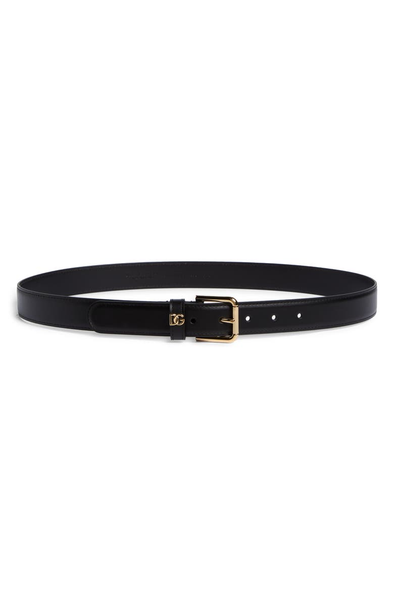 Dolce&Gabbana Logo Leather Belt, Main, color, Black