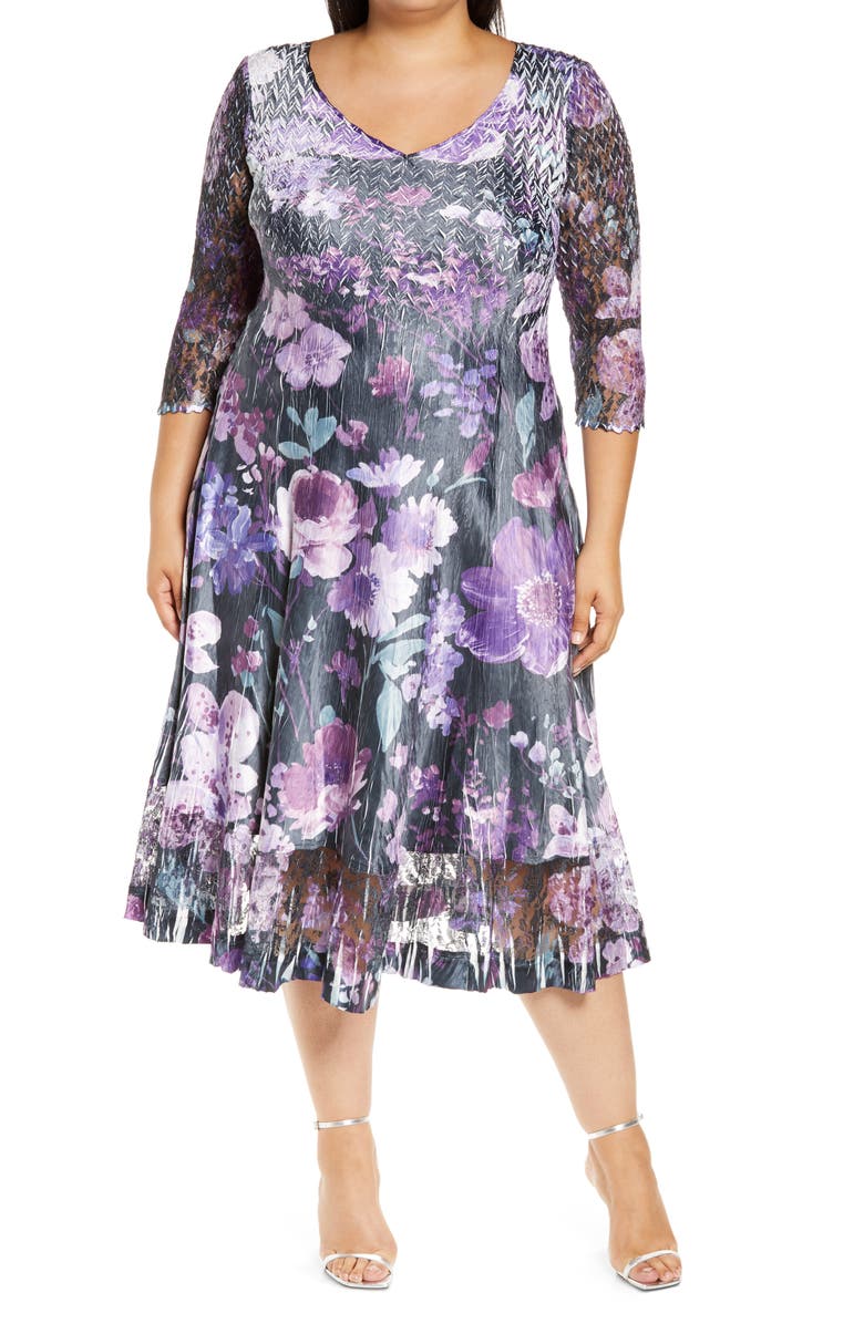 Komarov Floral Satin Charmeuse Dress, Main, color, 