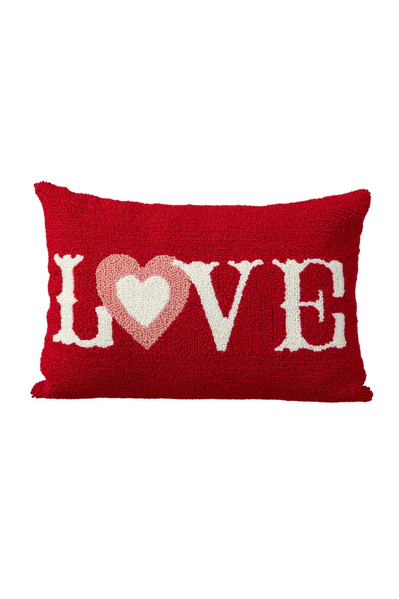 18"L Valentine's Hooked LOVE Pillow, Main, color, Red