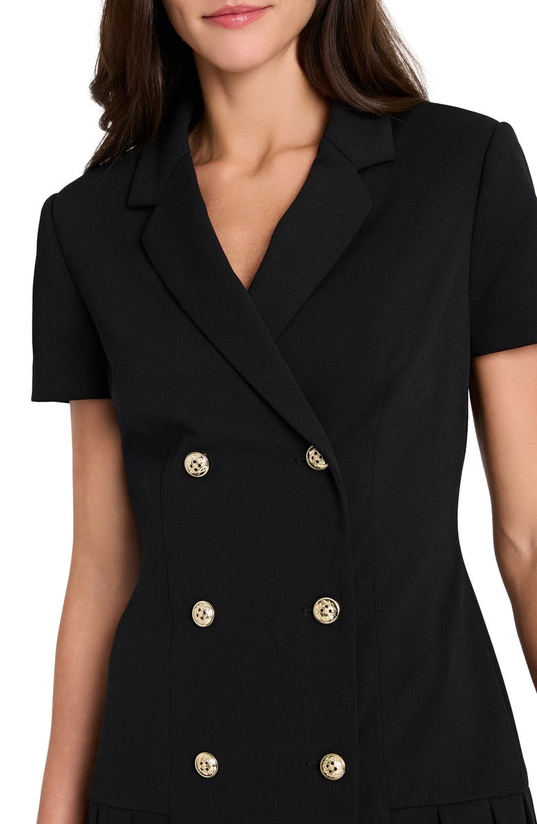 Tahari ASL Double Breasted Pleat Hem Coat Dress, Alternate, color, Black