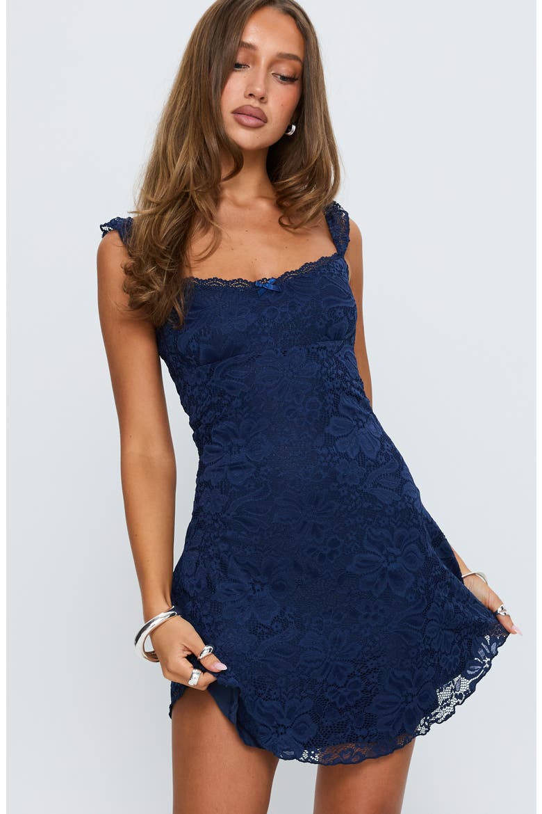 Beacall Lace Overlay Minidress, Alternate, color, NAVY