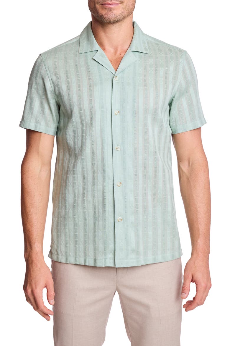 Textured Cotton Camp Shirt, Main, color, MINT DOBBY STRIPES