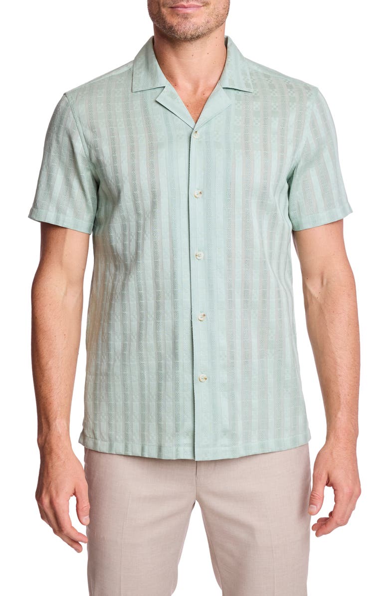 PAISLEY & GRAY Textured Cotton Camp Shirt, Main, color, Mint Dobby Stripes