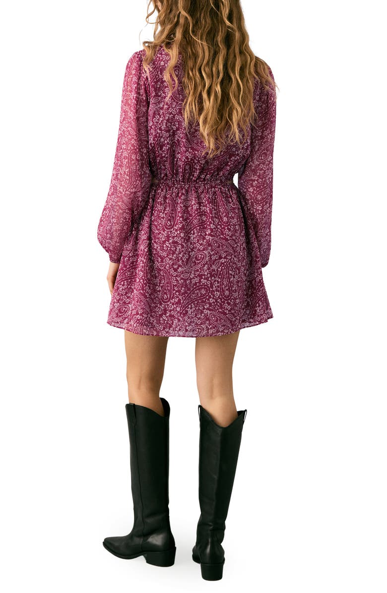 MANGO TEEN Paisley Cutout Long Sleeve Dress, Alternate, color, Maroon