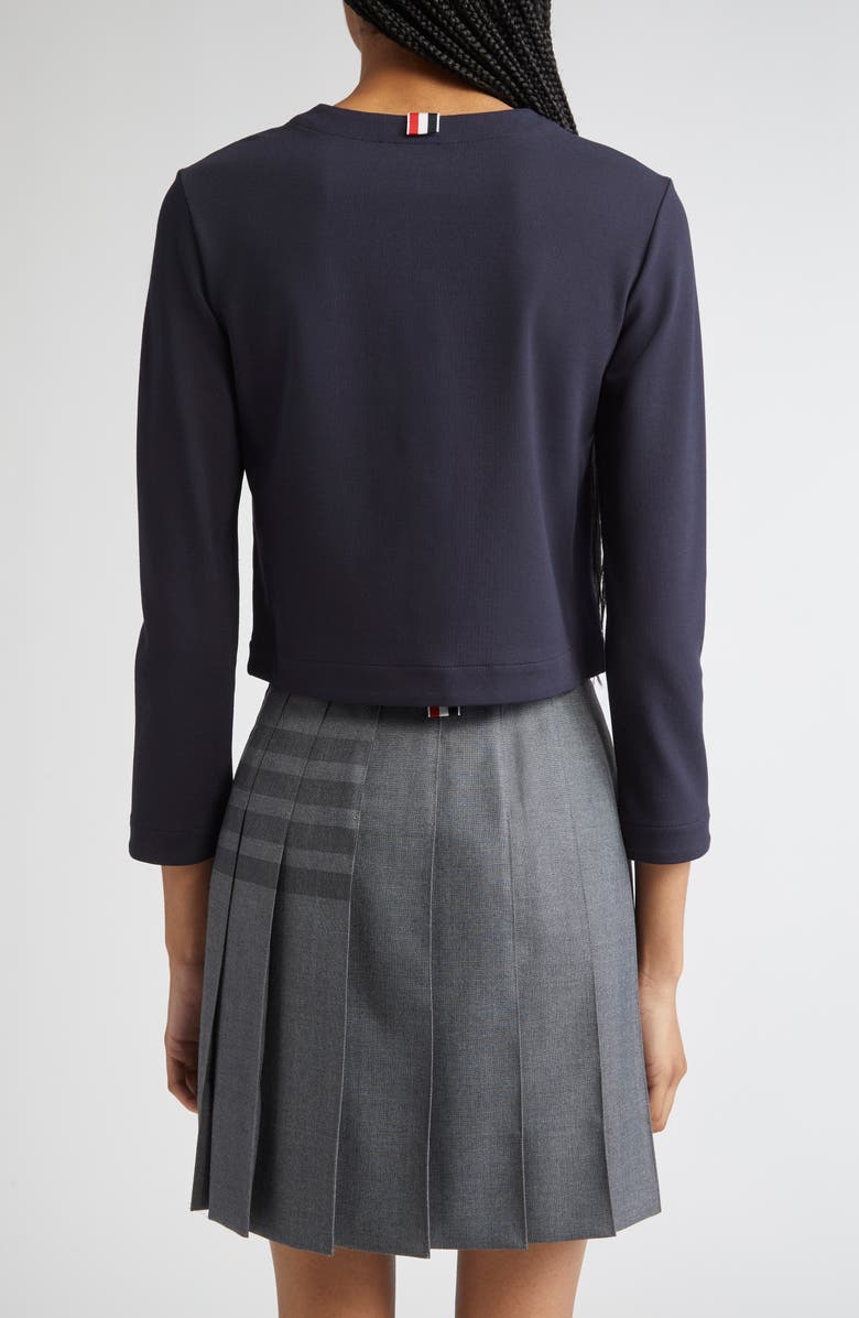 Thom Browne Crewneck Cardigan with Anchor Embossed Buttons, Alternate, color, Navy