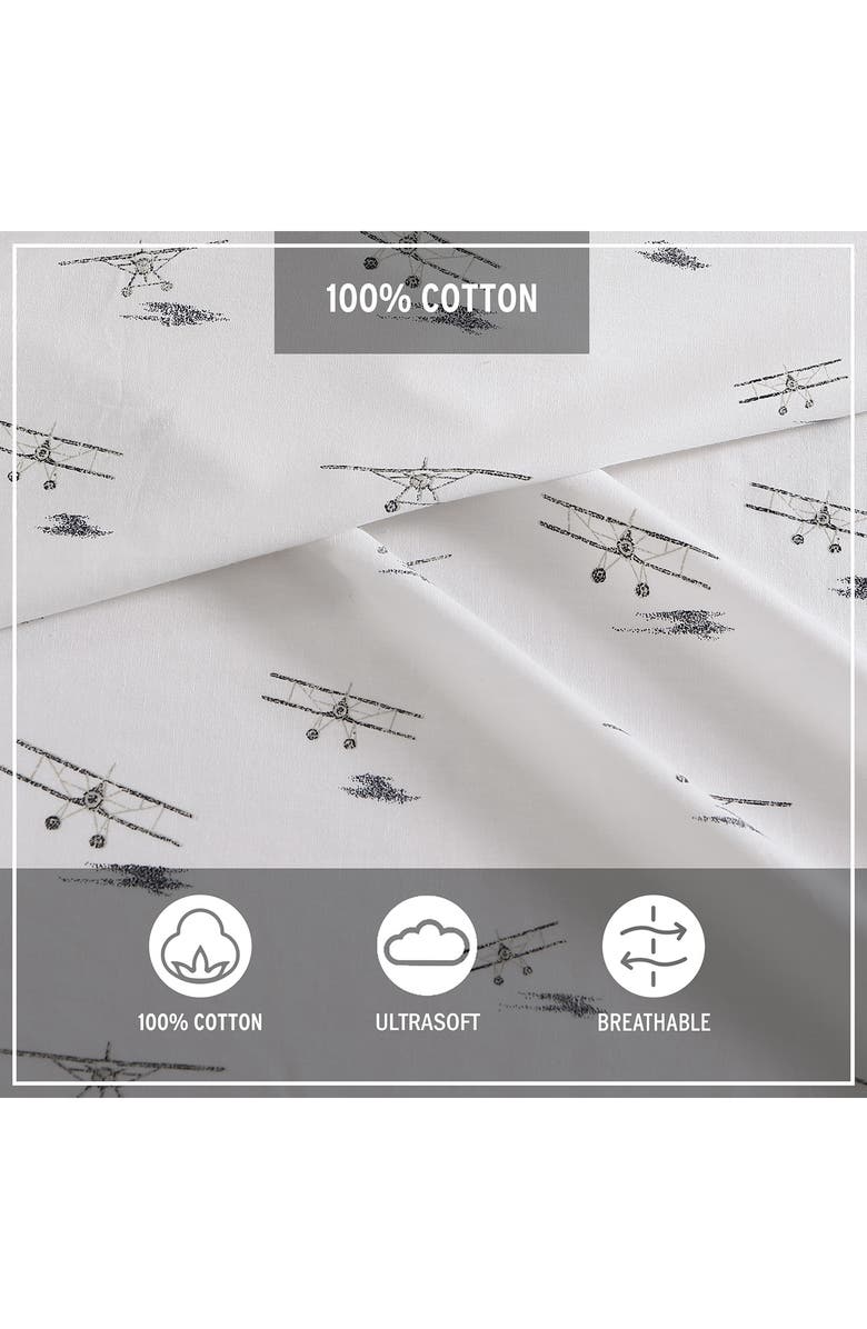 Eddie Bauer Sea Planes 200 Thread Count 100% Cotton Percale Sheet Set, Alternate, color, Off White/Blue