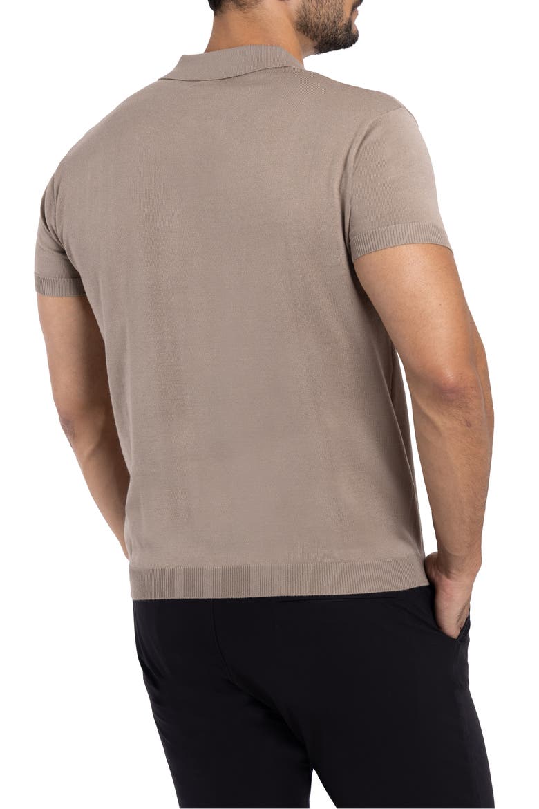 Cable Short Sleeve Johnny Collar Sweater, Alternate, color, TAUPE