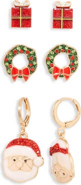 Leith 3-Pack Assorted Holiday Stud & Hoop Earrings