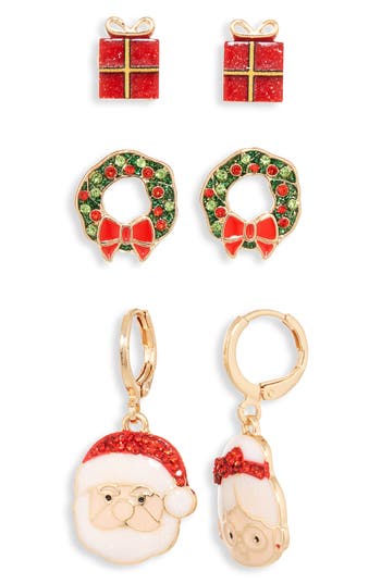 Leith 3-pack Assorted Holiday Stud & Hoop Earrings In Multi