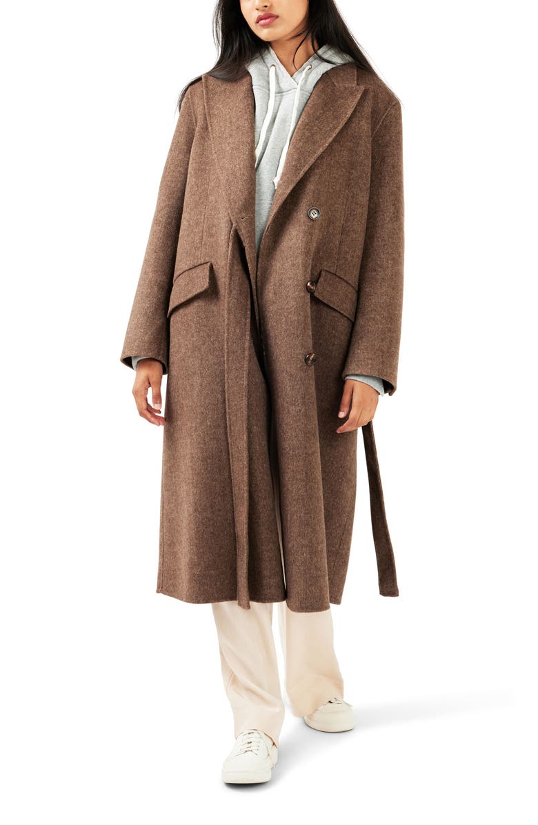 Belle & Bloom Right There Side Tie Wool Blend Coat, Alternate, color, Walnut