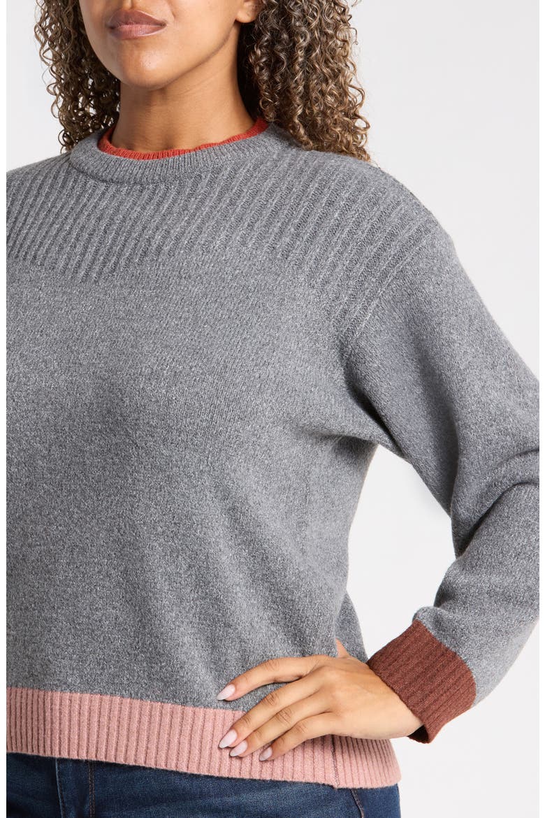 Layered Neck Crewneck Sweater, Alternate, color, CHARCOAL