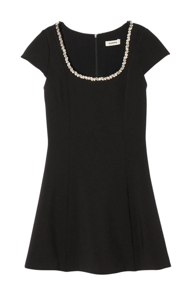 SANDRO Short dress with rhinestone collar, Alternate, color, Black