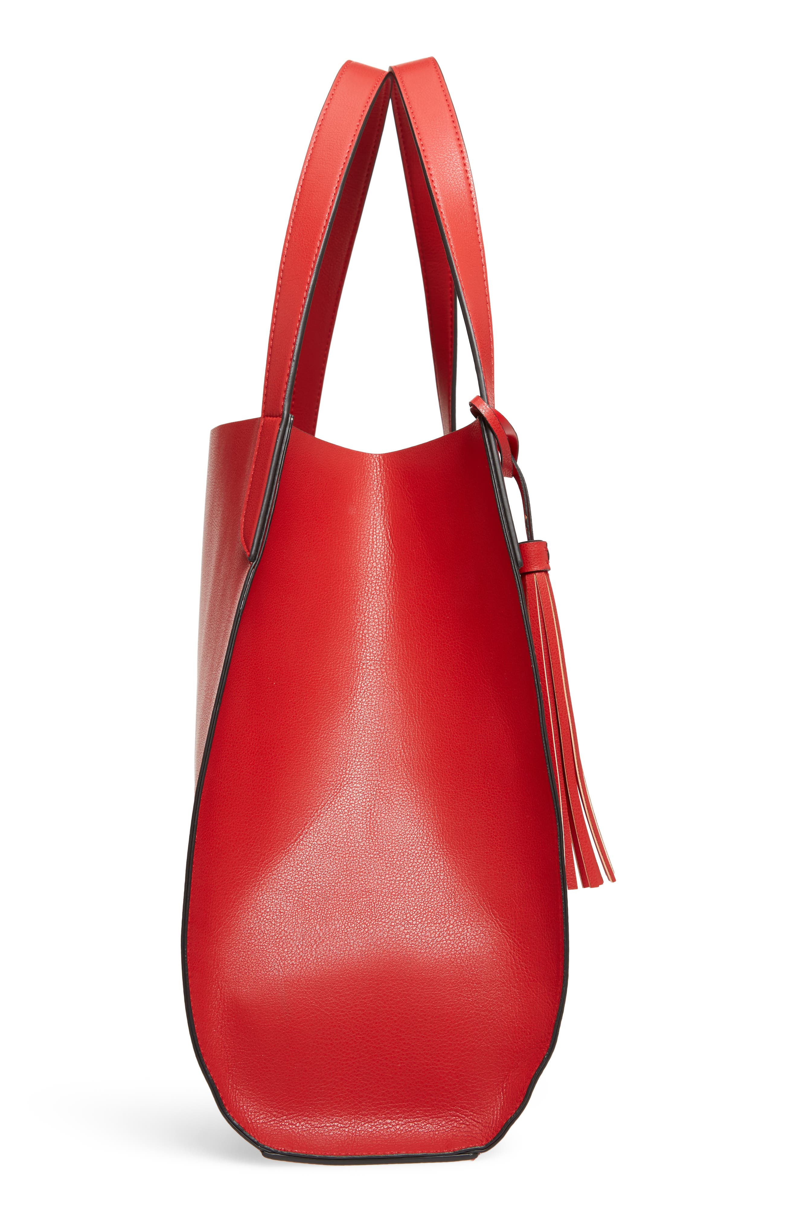 Trapezoid Faux Leather Tote, Alternate, color, RED