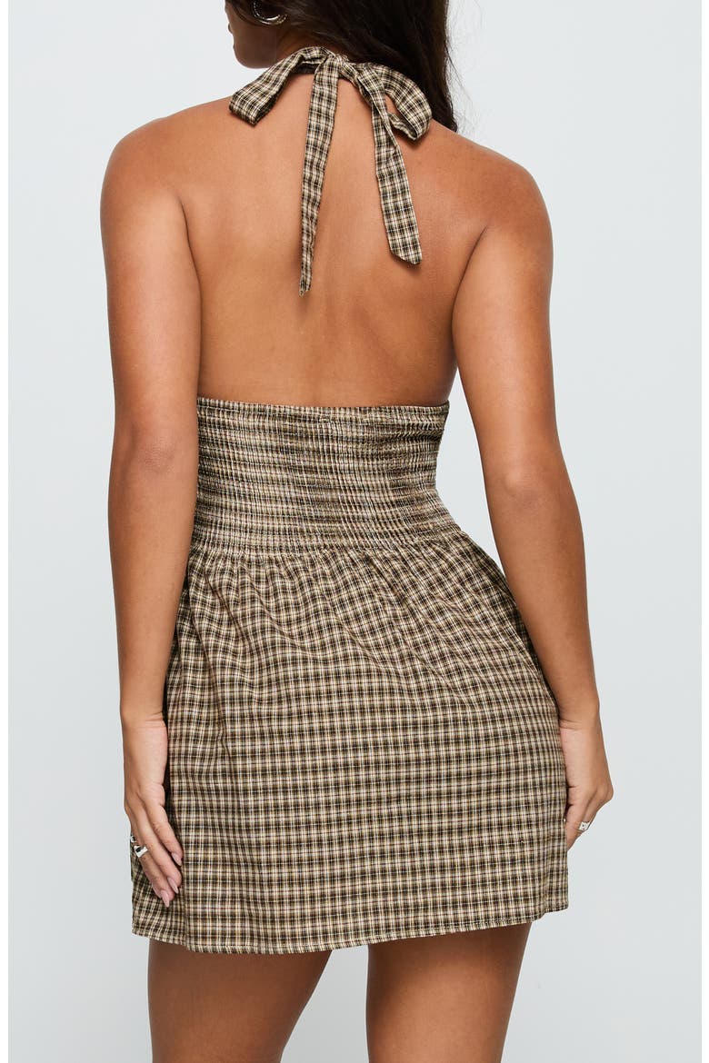 Juanette Check Halter Minidress, Alternate, color, BROWN CHECK