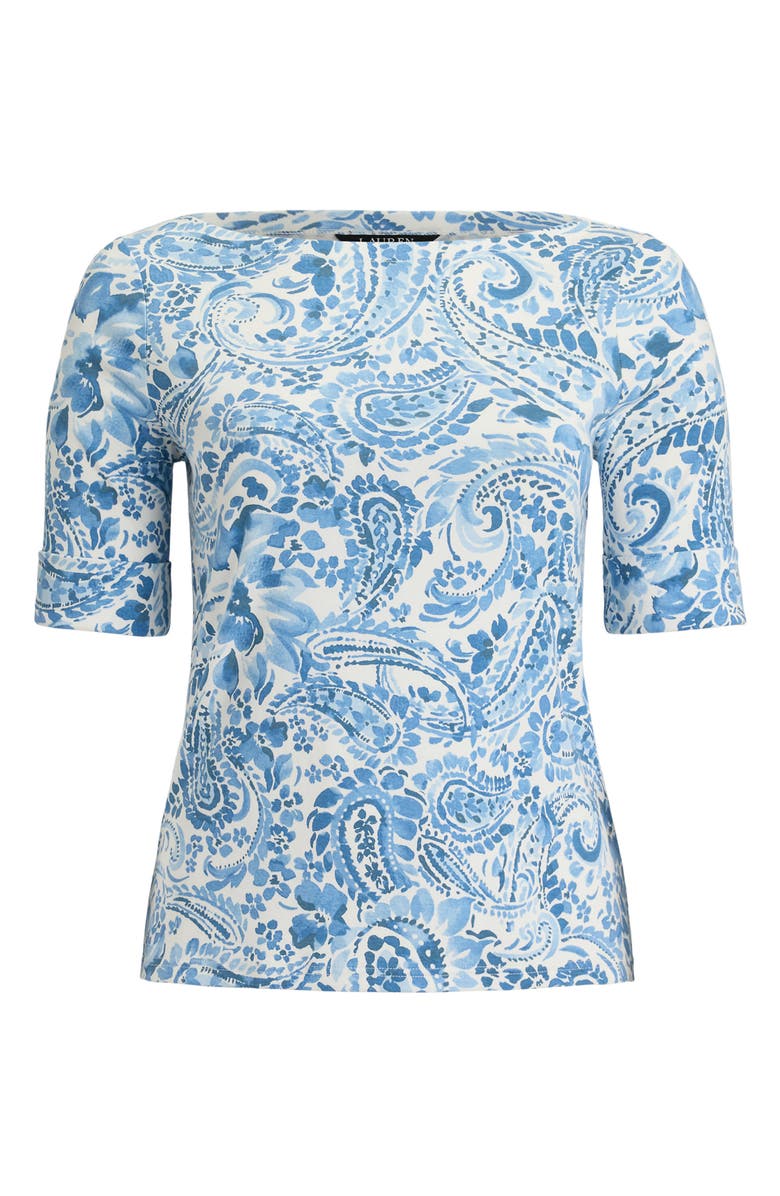 Lauren Ralph Lauren Paisley Print Boat Neck T-Shirt, Alternate, color, White/ Blue
