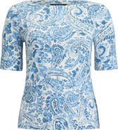 Lauren Ralph Lauren Paisley Print Boat Neck T-Shirt