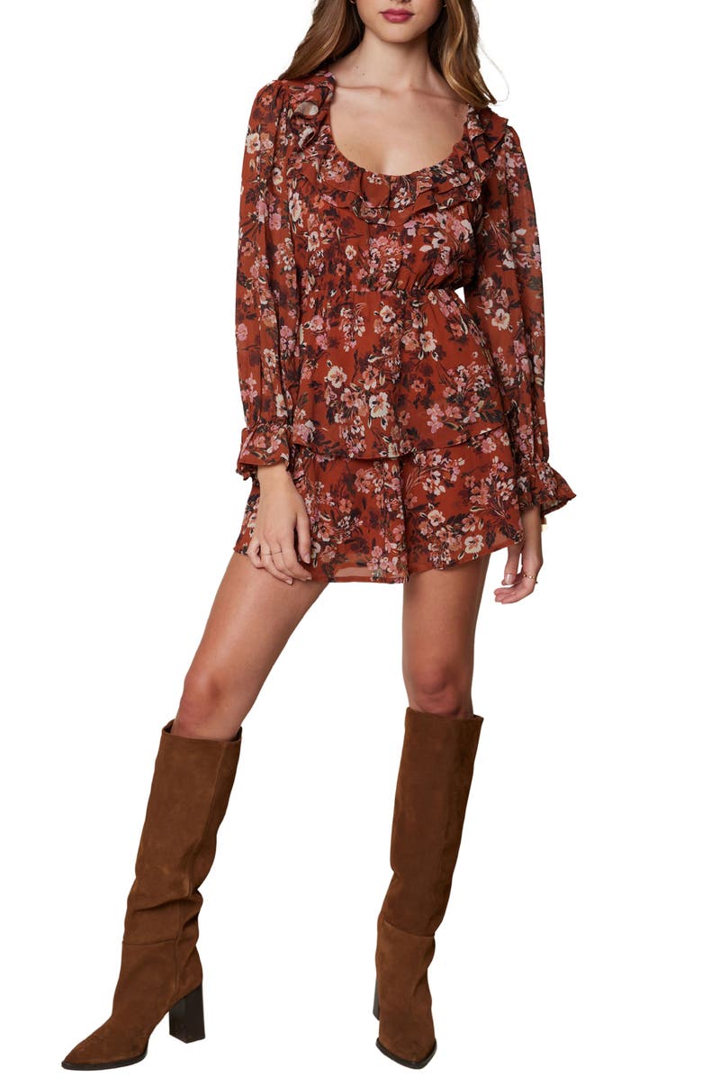 Lost + Wander Terracotta Bloom Long Sleeve Minidress, Main, color,