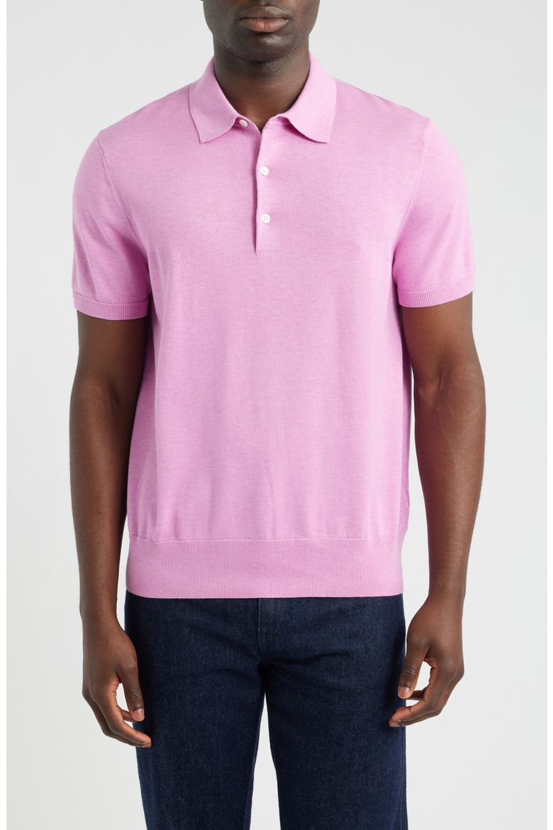 Supima® Cotton Polo Sweater, Main, color, DARK PINK HEATHER