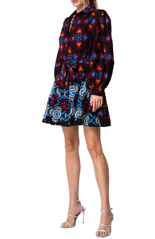 CIEBON CIEBON SERRA EMBROIDERED LONG SLEEVE COTTON MINIDRESS