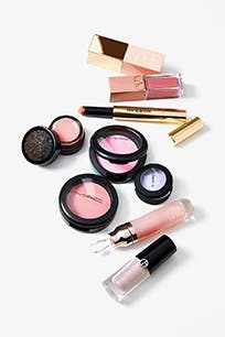 A variety of makeup products. 