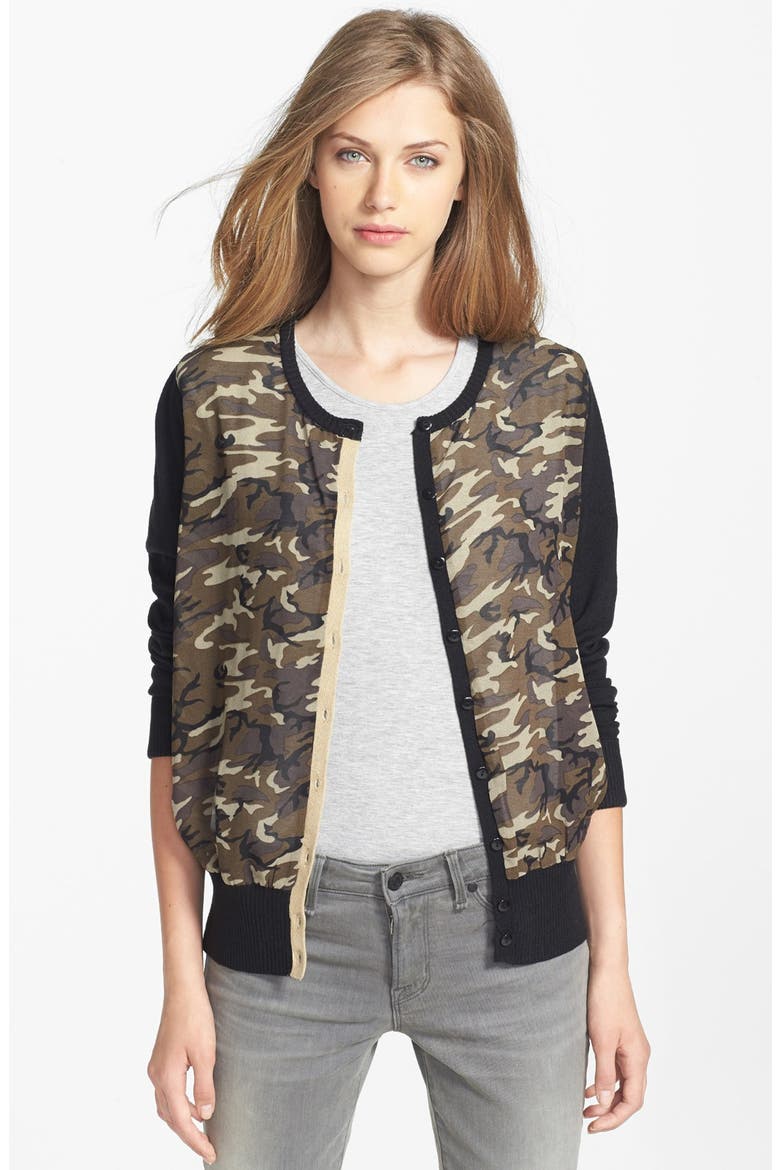 Research & Design Woven Front Cardigan, Main, color, CAMO