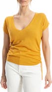 MAX STUDIO Side Ruched Short Sleeve V-Neck Sweater