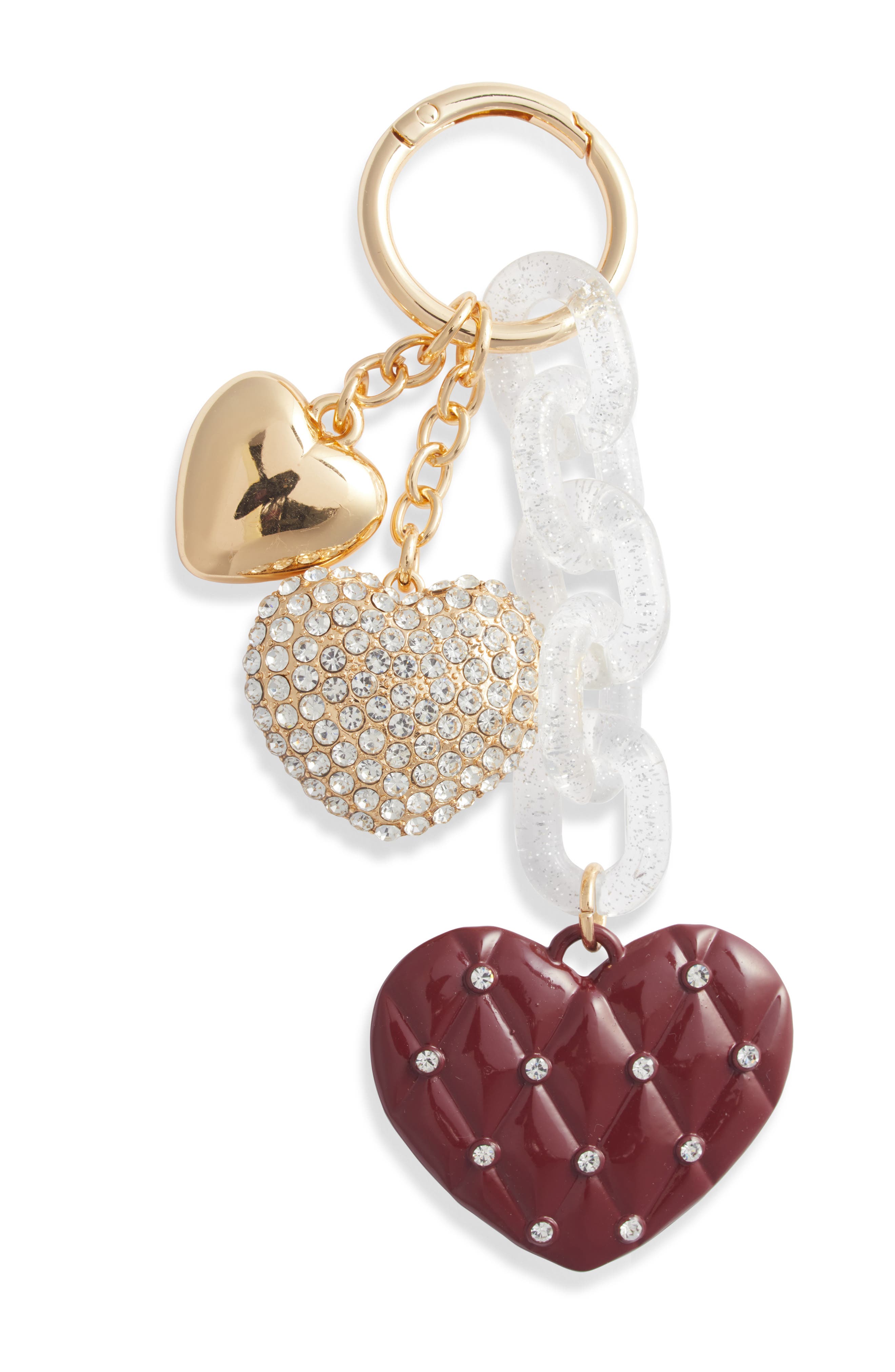 Heart Cluster Bag Charm, Main, color, RED- GOLD