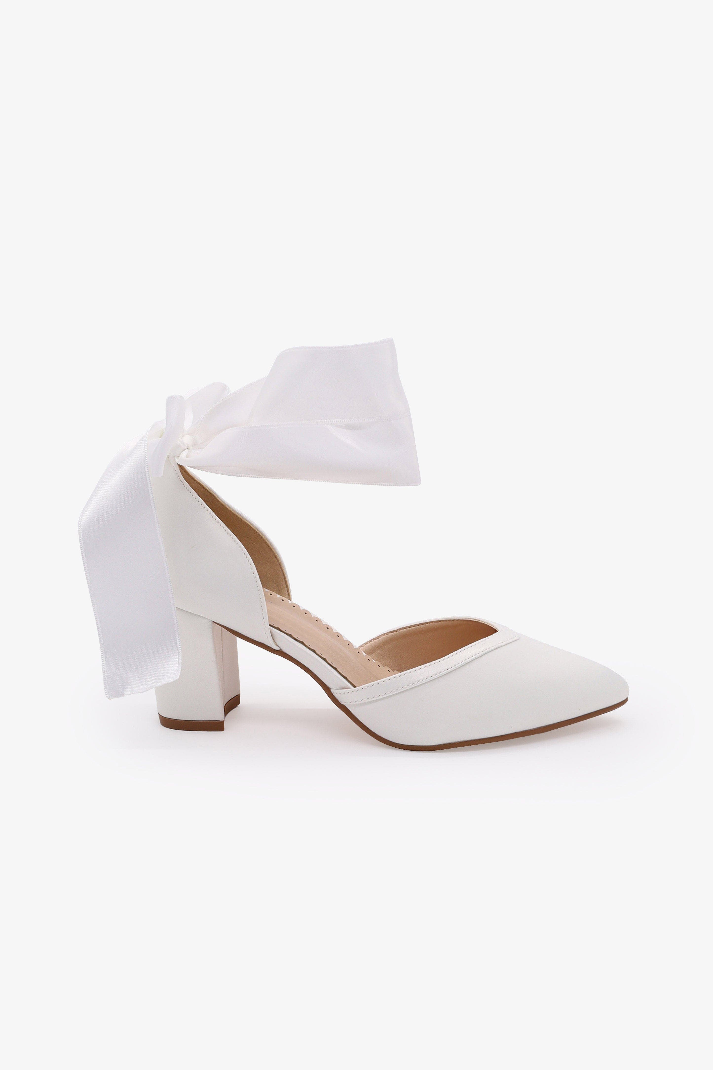 Sally Satin Block Heels with Wrapped Satin Tie, Alternate, color, White