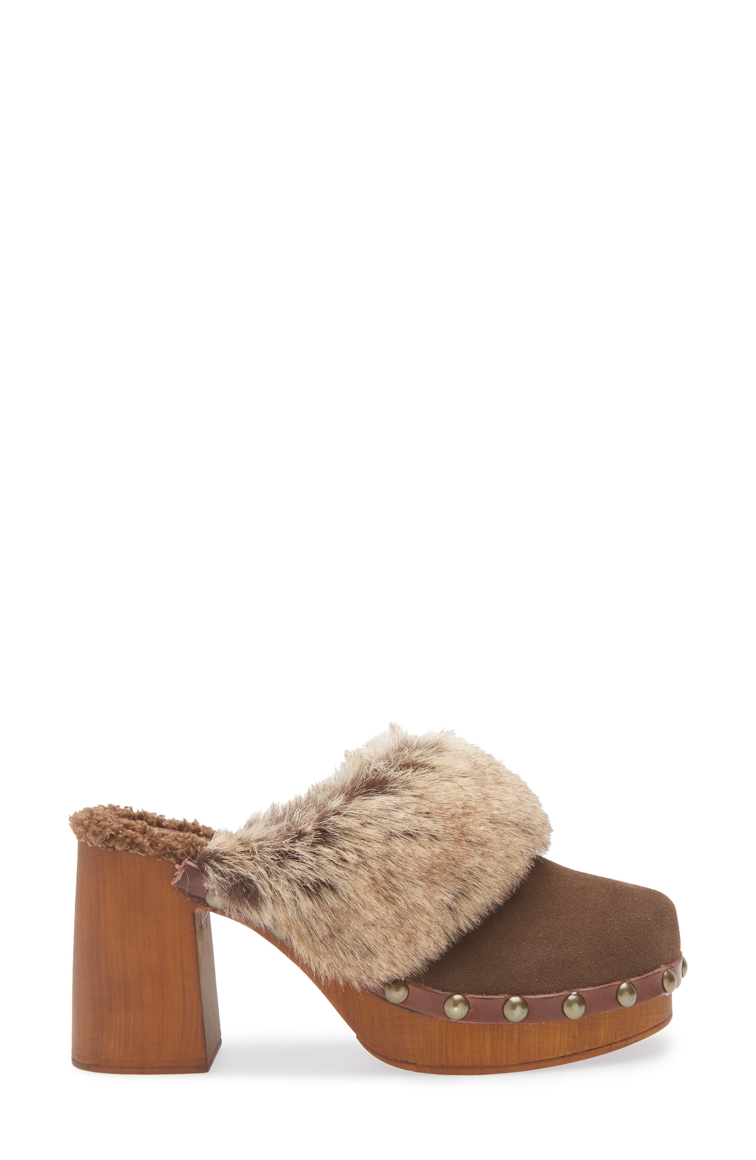 Chocolat Blu Fadia Faux SHearling Mule, Alternate, color, Dark Brown Suede
