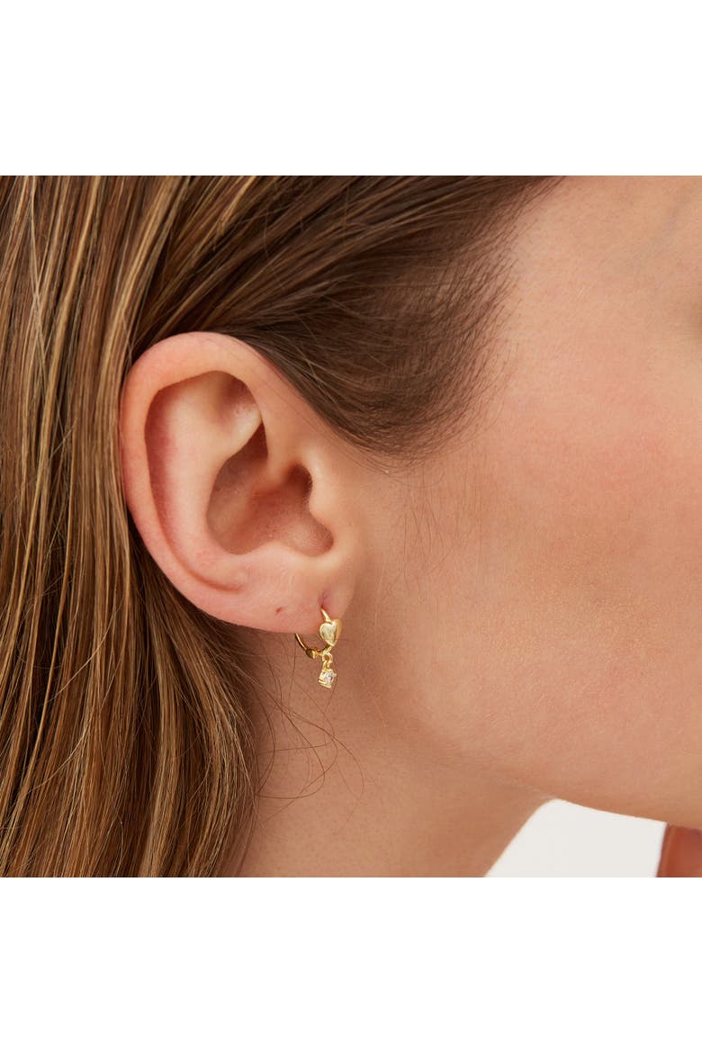 Heart Huggie Hoop Drop Earrings, Alternate, color, Gold