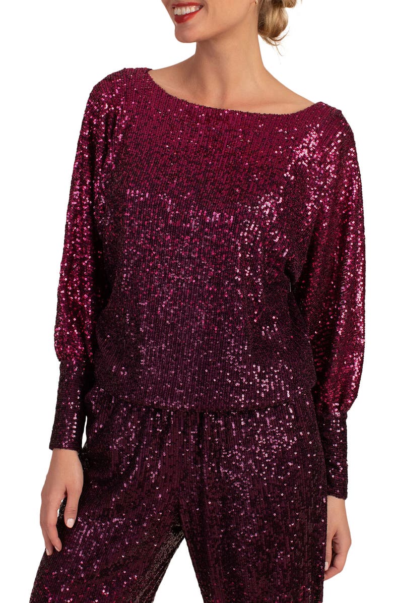 Trina Turk Sequin Top, Main, color, Festive Fuchsia/ Plum