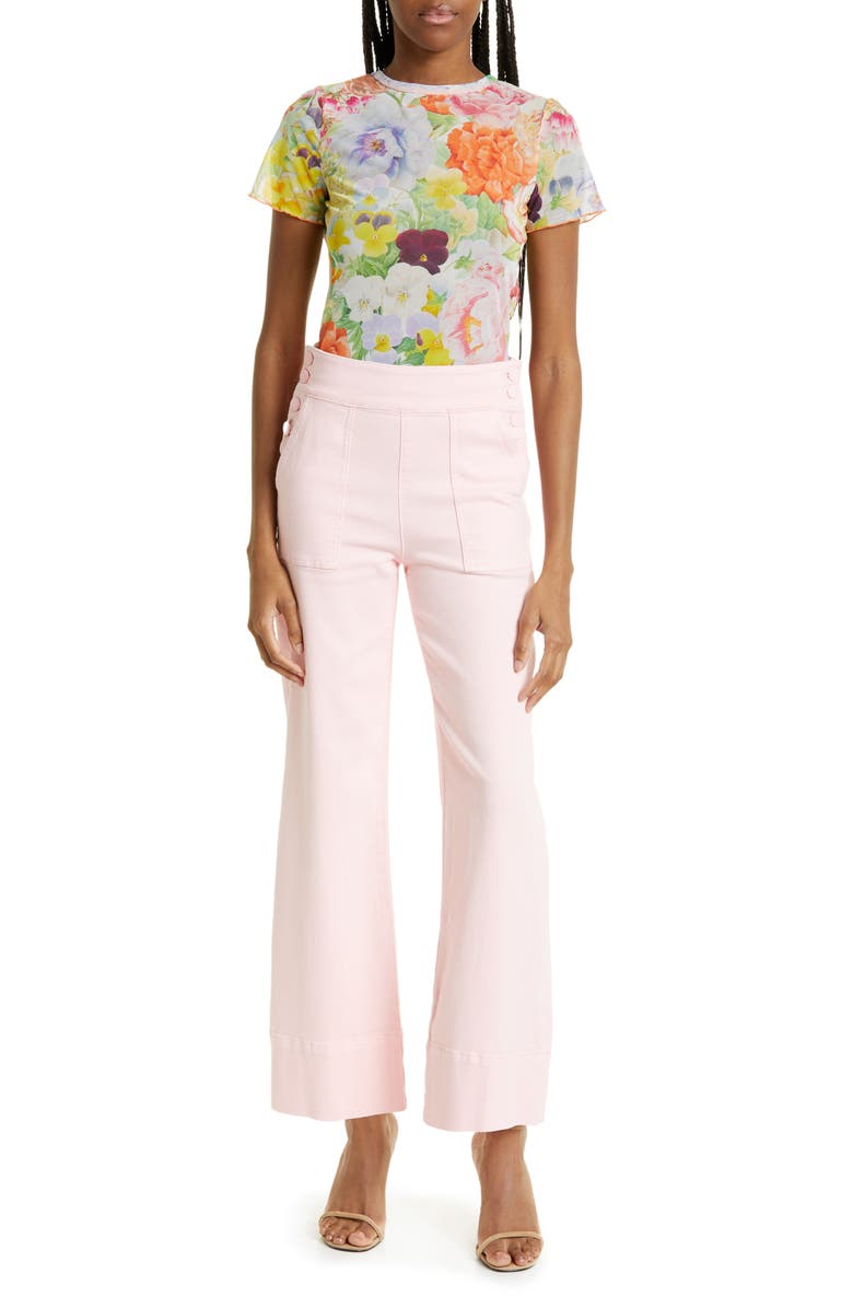 Alice + Olivia Donald Button Trim High Waist Straight Leg Jeans, Alternate, color, 