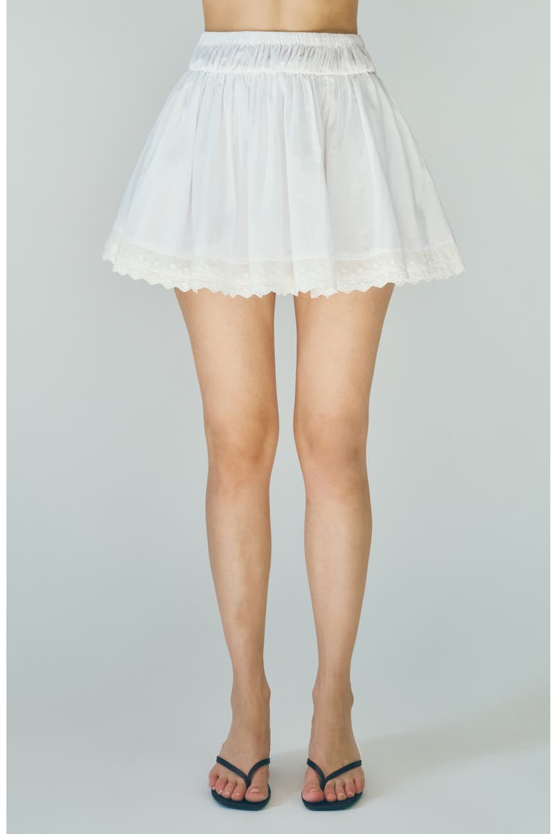 Austin Embroidered Hem Cotton Miniskirt, Main, color, WHITE
